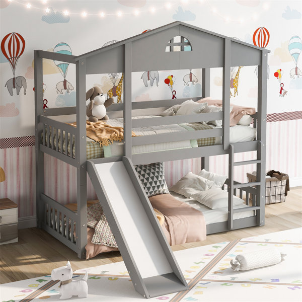 Harper Orchard Twin Over Twin House Bunk Bed With Convertible Slide And